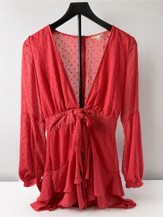 For Love And Lemons Dresses & Skirts - For Love & Lemons Coral Swiss Dot Open Back Long Sleeve Mini Dress Small